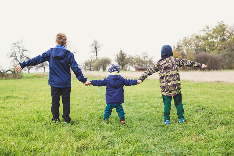 Kinder Hand in Hand auf einer Wiese