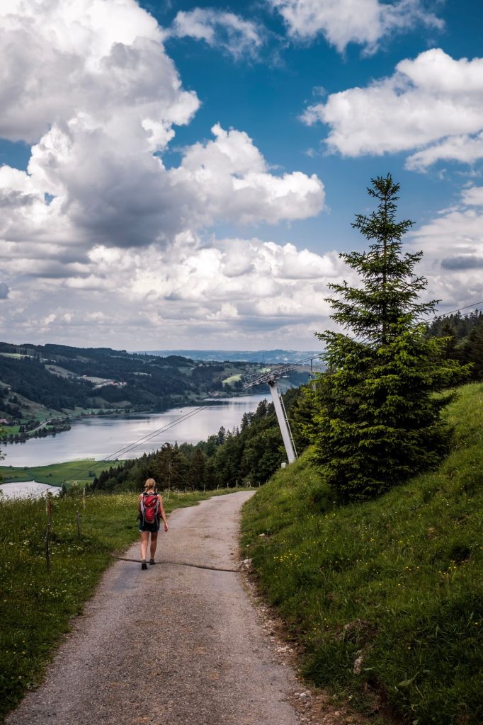 Glamping Allgäu - Blick auf einen Wanderweg mit einer schönen Landschaft im Hintergrund.